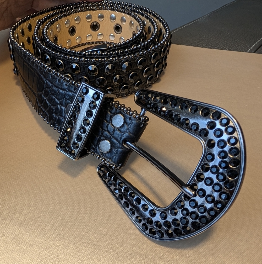 Rhinestone Belt Western Cowgirl Women's Bling Black Studded Belt New~ Size Large - Picture 6 of 8